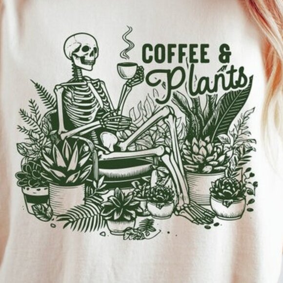 Coffee and Plants Shirt, Skeleton Plant Lover Sweatshirt, Staying Alive T-Shirt - Picture 3 of 3